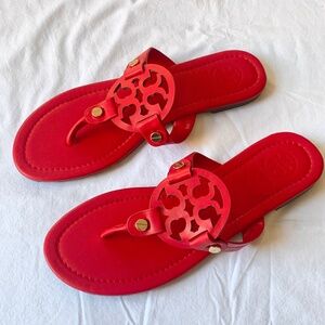 Tory Burch Miller Leather Sandals Tory Red 40 NEW